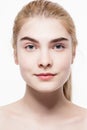 Amazing portrait of a beautiful young woman blond hair with perfect skin closeup Royalty Free Stock Photo