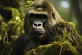 An amazing portrait of an endangered silverback mountain gorilla in wilderness Royalty Free Stock Photo