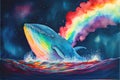 Amazing rainbow blue whale leaping out of water