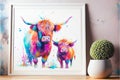 Highland cow and baby calf Royalty Free Stock Photo