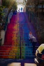 An amazing rainbow coloured stair in Cotroceni district of Bucharest Royalty Free Stock Photo