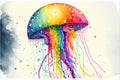 Amazing rainbow jellyfish swimming