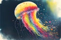 Amazing rainbow jellyfish swimming