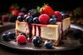 Amazing raspberry Cheese cake, dripping chocolate, Generative AI