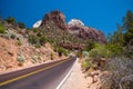 Amazing red road across the Zion National Park in summer season, USA Royalty Free Stock Photo