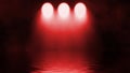 Amazing red studio spotlight . Stage with smoke reflection in water. Isolated on black background texture Royalty Free Stock Photo