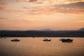 Lake view at red sunset in Manerba del Garda, Italy