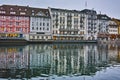 Amazing reflection of old town in The Reuss River, Luzern, Switzerland