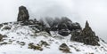 Amazing rocks covered by mist snow and ice Royalty Free Stock Photo