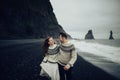 Amazing romantic view of happy couple near beautiful grand water Royalty Free Stock Photo