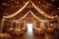 Amazing rustic wedding venue. Reception set up in barn Royalty Free Stock Photo