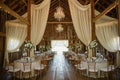 Amazing rustic wedding venue. Reception set up in barn Royalty Free Stock Photo