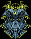 Amazing Samurai head transformer robot warrior head masker cyberpunk background for t-shirt poster sticker design