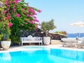 Amazing Santorini view from terrasse. Luxury relax. Santorini, Greece