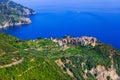 Amazing scenery of Cinque terre villages - view of Corniglia. It