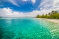 Tranquil beach scene. Exotic tropical beach landscape for background or wallpaper. Design of summer vacation holiday concept. Royalty Free Stock Photo