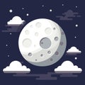 Amazing scenery of white glowing moon with craters in black sky with clouds at night Royalty Free Stock Photo