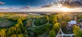 Amazing scenic aerial panorama landscape of Kernave