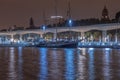 Amazing scenic night view of the marina and the seaport of Malaga in long time exposure photography. Royalty Free Stock Photo