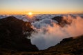 Amazing scenic view from a madeira trip at amazing sunsetlight in the mountsina with a view down to Royalty Free Stock Photo