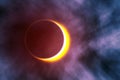 Amazing scientific background - total solar eclipse in dark red glowing sky, mysterious natural phenomenon when Moon passes Royalty Free Stock Photo