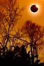 Amazing scientific natural phenomenon. Total solar eclipse glowing on sky. Royalty Free Stock Photo