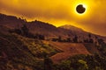 Amazing scientific natural phenomenon. Total solar eclipse glowing on sky. Royalty Free Stock Photo