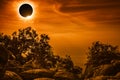 Amazing scientific natural phenomenon. Total solar eclipse glowing on sky. Royalty Free Stock Photo