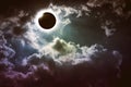 Amazing scientific natural phenomenon. Total solar eclipse glowing on sky. Royalty Free Stock Photo