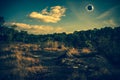 Amazing scientific natural phenomenon. Total solar eclipse glowing on sky. Royalty Free Stock Photo