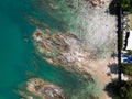 Amazing sea big waves crashing on rocks seascape,Aerial view drone camera of ocean sea waves background Royalty Free Stock Photo