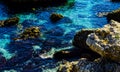 Amazing sea with blue summer wave and rocks, relaxing view of rocks and water Royalty Free Stock Photo