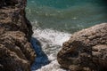 Amazing sea with blue summer wave and rocks, relaxing view of rocks and water Royalty Free Stock Photo