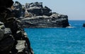 Amazing sea with blue summer wave and rocks, relaxing view of rocks and water Royalty Free Stock Photo