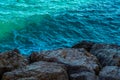 Amazing sea with blue summer wave and rocks, relaxing view of rocks and water Royalty Free Stock Photo