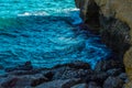 Amazing sea with blue summer wave and rocks, relaxing view of rocks and water Royalty Free Stock Photo