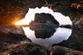 Amazing Sea Cave landscape at Sunset. Nature Photography background. Royalty Free Stock Photo