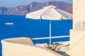 Amazing sea view on Santorini island from terrace. Santorini, Greece Royalty Free Stock Photo