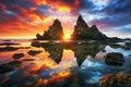 amazing seacape at sunset, AI generated Royalty Free Stock Photo
