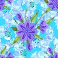 Amazing seamless floral pattern with bright colorful flowers and leaves on a blue background. The elegant the template for fashion Royalty Free Stock Photo