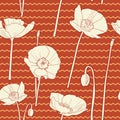 Amazing Seamless Floral Vintage Japanese White-red Poppy Pattern