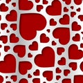 Amazing seamless pattern, background with red paper cut out hearts