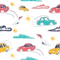Amazing seamless vector car pattern. Baby ornament with toy machine. illustration Royalty Free Stock Photo