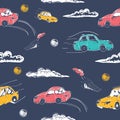 Amazing seamless vector car pattern. Baby ornament with toy machine. illustration Royalty Free Stock Photo