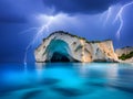 amazing seascape with blue sky and white clouds at the beach, night view