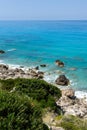 Seascape of Kokkinos Vrachos Beach with blue waters, Lefkada, Ionian Islands, Greece Royalty Free Stock Photo