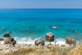 Seascape of Kokkinos Vrachos Beach with blue waters, Lefkada, Ionian Islands, Greece Royalty Free Stock Photo