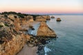Amazing seascape at sunset at Marinha Beach in the Algarve, Portugal. Landscape with strong colors of one of the main holiday dest