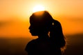 Amazing shadow girl landscape at the sunset Royalty Free Stock Photo