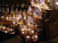 Amazing Shining lanterns in khan el khalili souq market with Arabic handwriting on it in egypt cairo Royalty Free Stock Photo